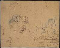Isaac and Rebecca, drawing preparatory study for a portrait of a couple in a historical allegory of Isaac and Rebecca, known today as The Jewish Bride